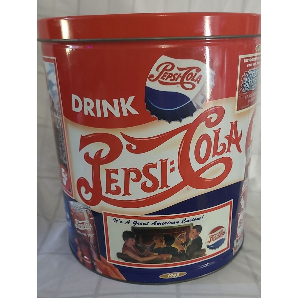 Vintage Coca Cola Pepsi-Cola Retro Red White Blue Storage Tin